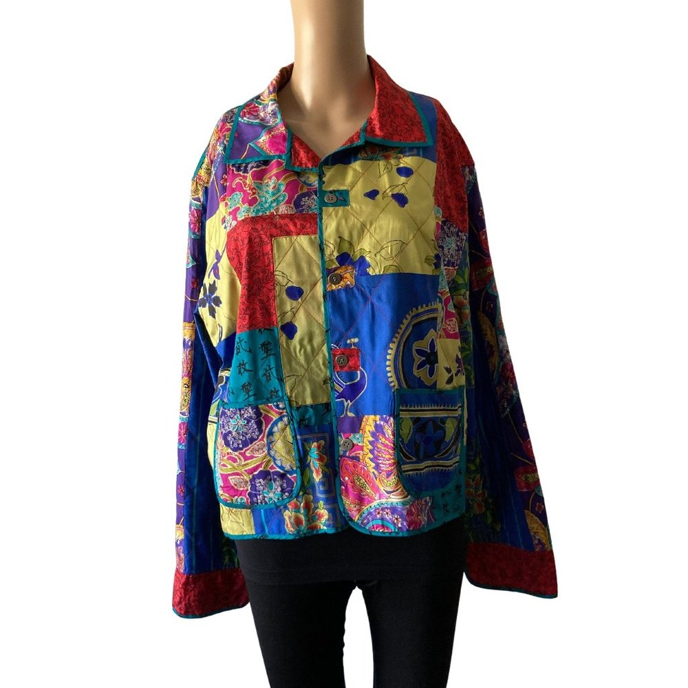 Chico's Light Weight Size S Patchwork Silk Jacket - image 1